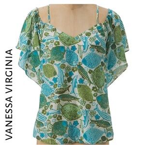 Vanessa Virginia Green & Teal Fish Cold-Shoulder Top